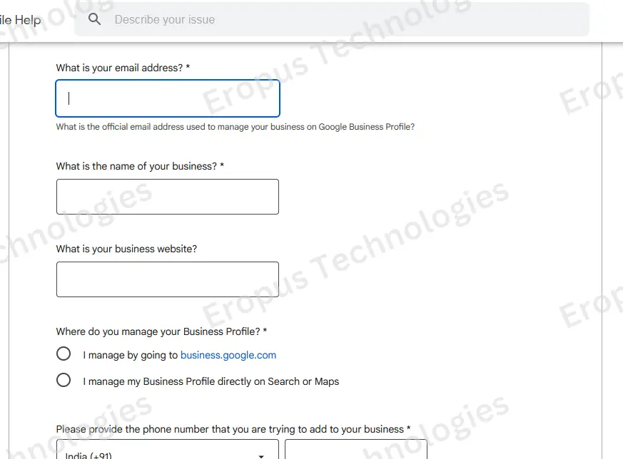 google my business - form filling step 10 - Eropus technologies